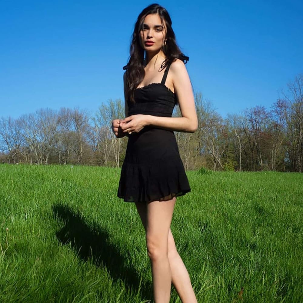 Sweet Black Summer Mini Dresses Spaghetti Strap Sleeveless dress - Picture 2 of 7